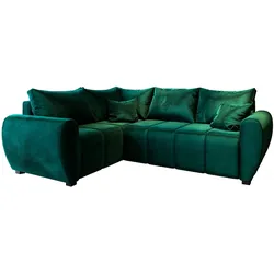 ECKSOFA MADISON L L-S Grün Plüsch-Stoff mit Schlaffunktion