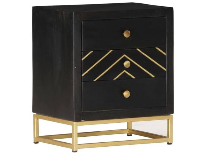 KDVXBCQJH Nachttisch 40x30x50 cm, Beistelltisch 3 Schubladen Holz Retro Nachtkommode fürs Schlafzimmer aus Mango Massivholz mit feinen goldenen Akzenten und Kippschutz.