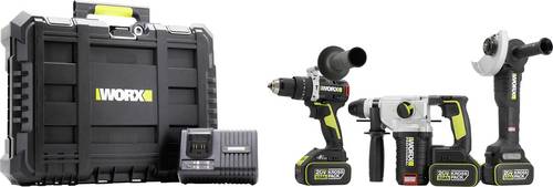 Worx Professional WU928 Akku-Bohrhammer, Akku-Winkelschleifer, Akku-Schlagbohrmaschine 20 V 5 Ah Li-Ion inkl. 2. Akku, inkl. Ladegerät, inkl. Aufbe