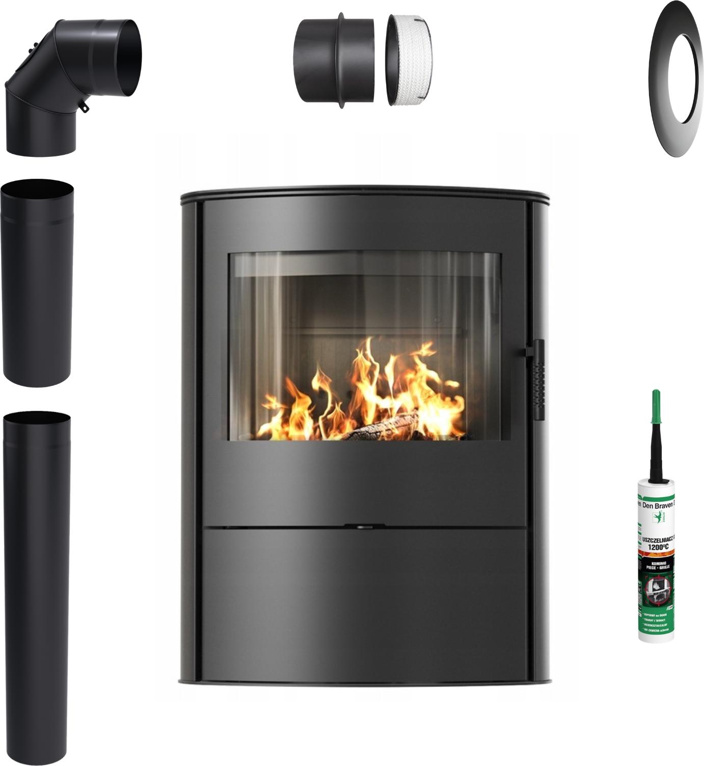 Freistehender Kaminofen KRATKI ROLLO 2 8kW schwarz Montageset