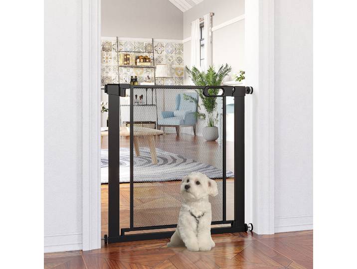 PawHut Barrière Extensible pour Chiens 75-82x76 cm Noir Acier
