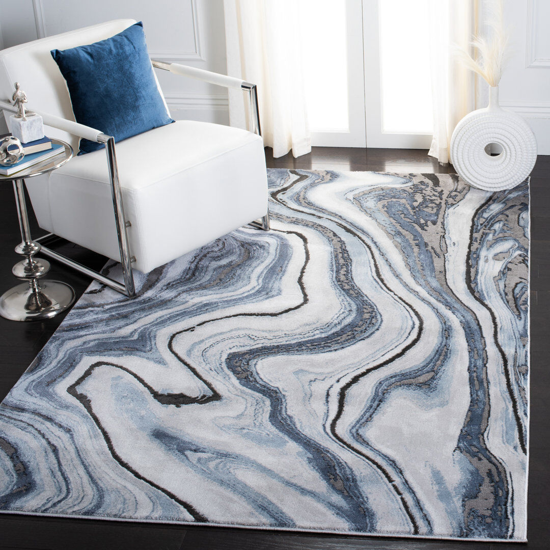 Ivy Bronx Ahanu Abstract Area Rug Blue Rectangle 122 x 183 cm