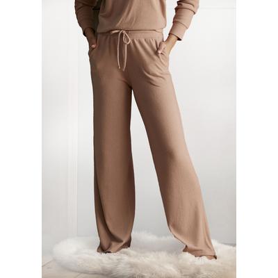 Loungehose LASCANA, Damen, Gr. 40/42, N-Gr, grau (taupe), Strick, Obermaterial: 68% Polyester, 30% Viskose, 2% Elasthan, unifarben, bequem knöchellang, Hosen Loungehose, mit weitem Bein, Loungewear