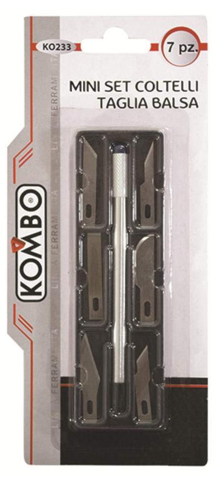Dripio Mini balsa snijmes set, 7-delig, met stalen messen en aluminium handgrepen