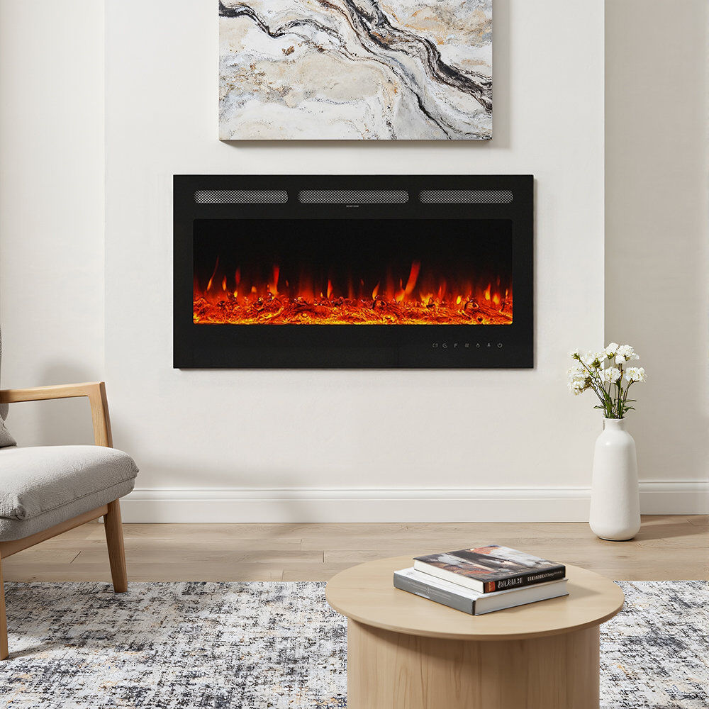 Metro adjustable Electric Fireplace Black 54.4cm H X 101.6cm W X 14cm D