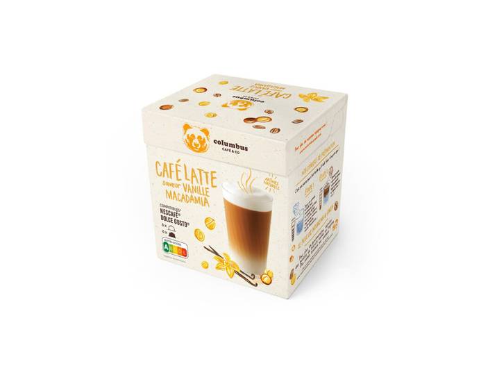 COLUMBUS Capsules de café au lait décaféiné Vanille noix de macadamia, 12 unités