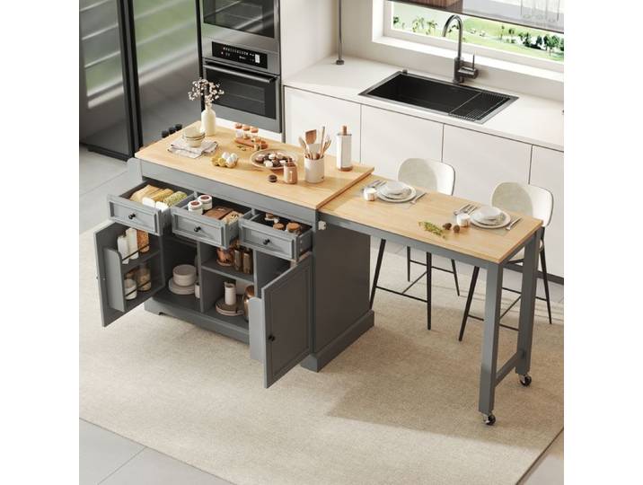 Zitty Îlot de Cuisine sur Roulettes Extensible Desserte avec Tiroirs 112-188x45x92cm MDF Gris