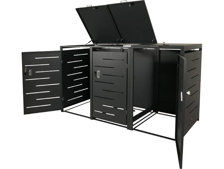 3er-Mülltonnenverkleidung HWC-E83, Mülltonnenbox Mülltonnenabdeckung, erweiterbar 117x197x80cm anthrazit, Stahl 75kg