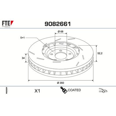 FTE Bremsscheibe 9082661 Vorderachse links Geschlitzt 350mm 34mm für Porsche