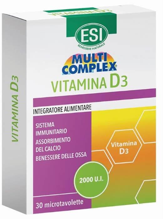 ESI Srl ESI Multicomplex Vitamina D3 2000 UI, 30 Tavolette – Sistema Immunitario, Ossa, Calcio, Benessere
