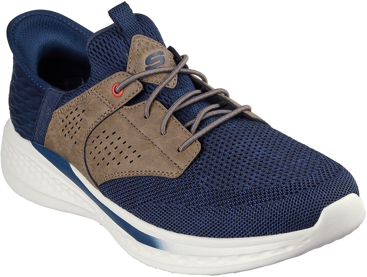 Slip-On Sneaker SKECHERS "SLADE-CASTER", Herren, Gr. 40, Textil, braun (navy, braun), Lederimitat, Textil, meliert, Schuhe Slip-On Sneaker, Slipper, Sneaker mit Gummizug und Slip-ins navy, braun 40, Textil