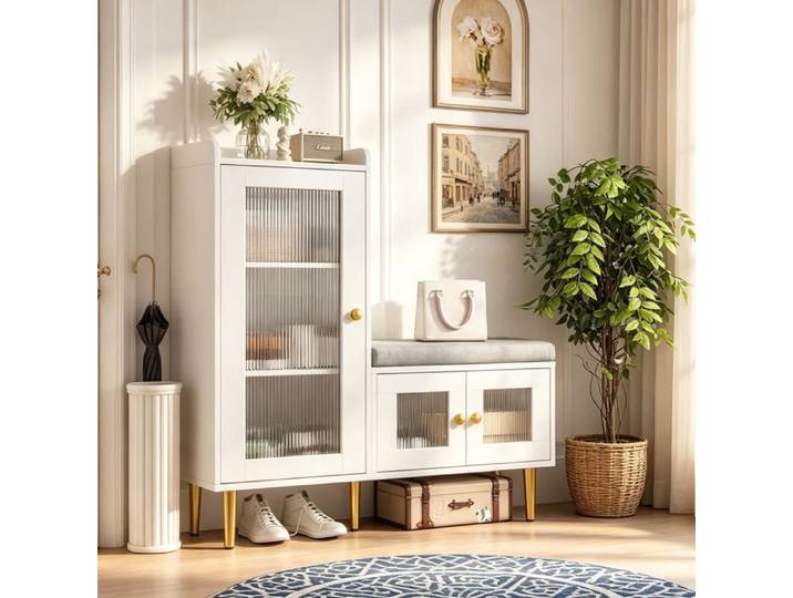Meuble à chaussures grande capacite - Meuble de Rangement Entrée - Étagères Réglables - Assise Confortable - Blanc