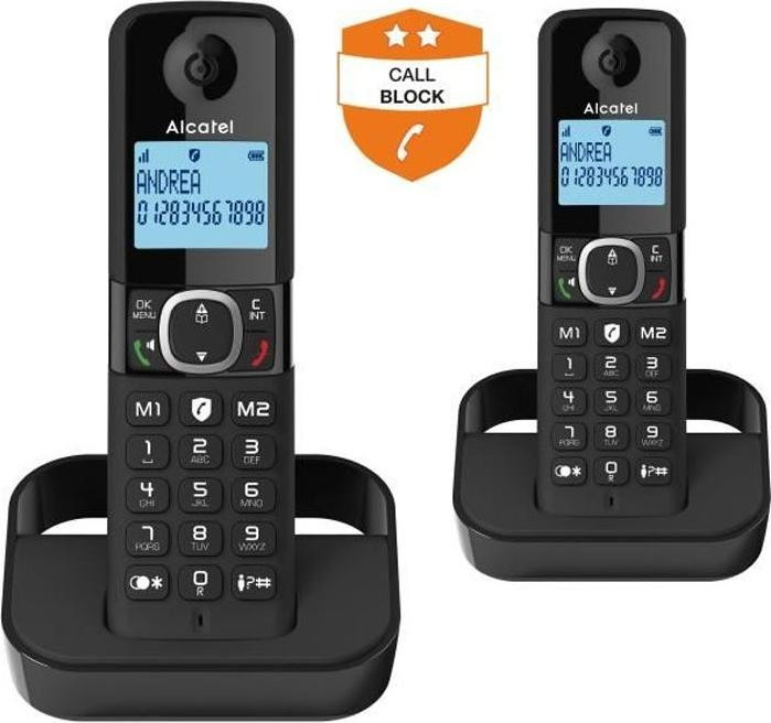 Alcatel F860 Duo Draadloze vaste telefoon met oproepblokkering en 2 snelkiesknoppen, zwart