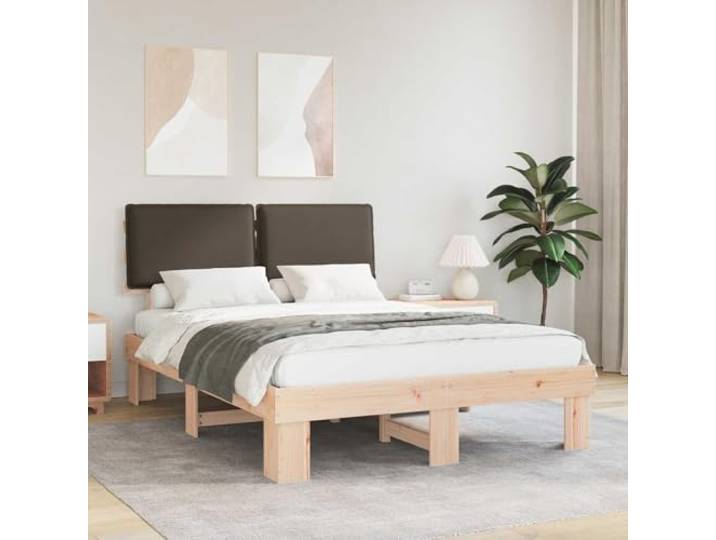 WDGJJFECNMUEHI Massivkiefer Bettrahmen mit Polster Kopfteil modern Bettgestell Massivholz Kiefer mit Polster Kopfteil Taupe 160x200 cm Lattenrost Stabil Modern