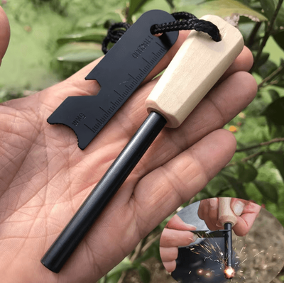 Uplift Curations Wilderness Survival Flint Fire Starter Portable Magnesium Fire Kit With Wooden Handle For Camping & Outdoor flint Orange
