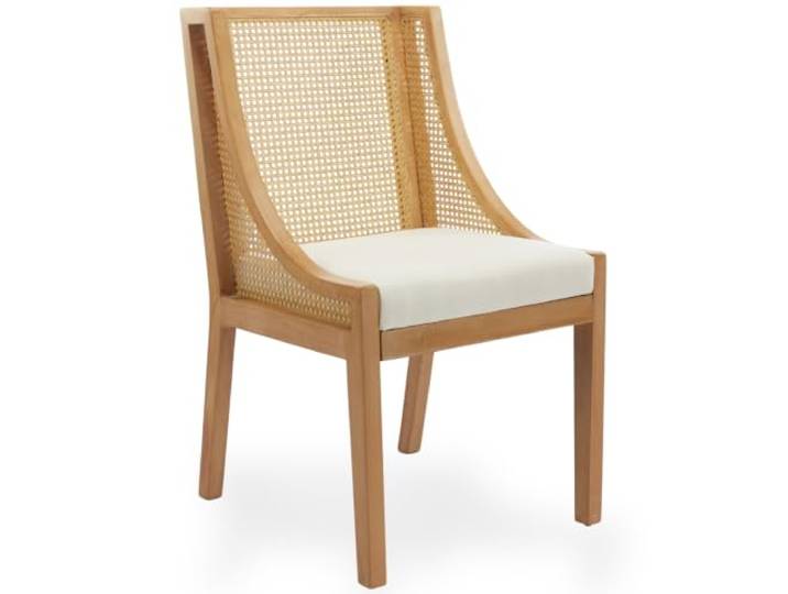 SEEDWAVE Rustikaler Esszimmerstuhl mit Kunst-Rattanlehne und Leinensitz 136 kg Belastbarkeit, Massivholzrahmen und Schaumstoffpolsterung für Esszimmer, Küche und Wohnbereich