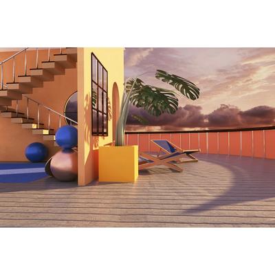 Fototapete PAPERMOON "3D DESIGN-PALMEN und TERRASSE", bunt, B:3m L:2,23m, Vlies, Tapeten