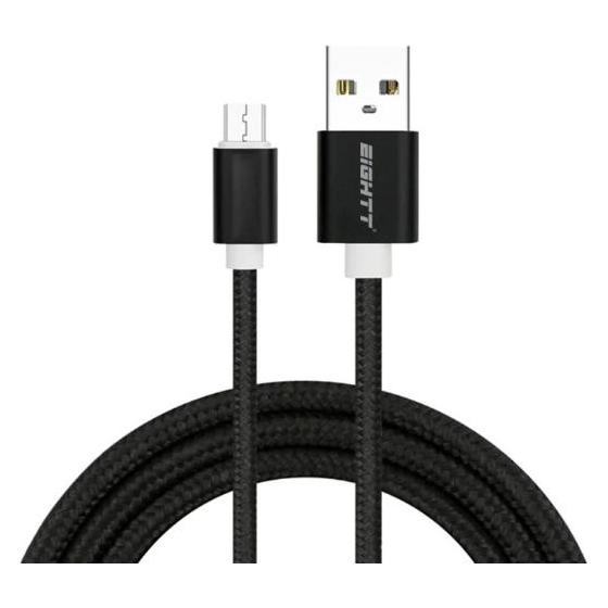 Eightt cable usb a micro-usb 2 metros trenzado nylon negro (2 m, USB 2.0) (ECM-1B-2M)