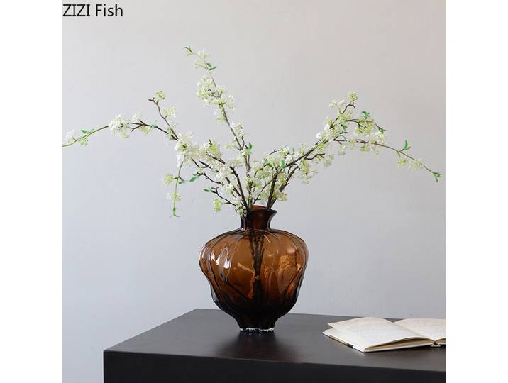 Vase en verre marron translucide, ornement, Arrangement de fleurs, Vases artistiques, Vase hydroponique, Vases de fleurs séchées, artisanat