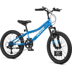 VEVOR Mountainbike 20 Zoll 6-Gang Fahrrad aus Kohlenstoffstahl Blau für Freizeitfahrten & Leichte Offroad-Touren, 80 kg Tragkraft, Klingel, Verstellbarem Sattel, Lichthalterung und Doppelbremse