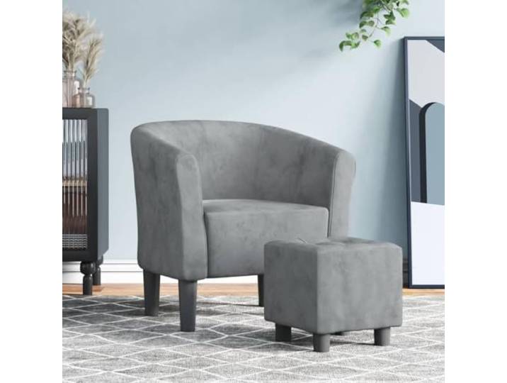 NLQMSU Sessel Cabrio, Velours, Dunkelgrau, mit Fußstütze, Kiefernholz Weicher Samt, stabiler Holzrahmen, vielseitige Fußstütze, gepolsterte Sitzfläche, elegantes kompaktes Design, Wohnzimmer