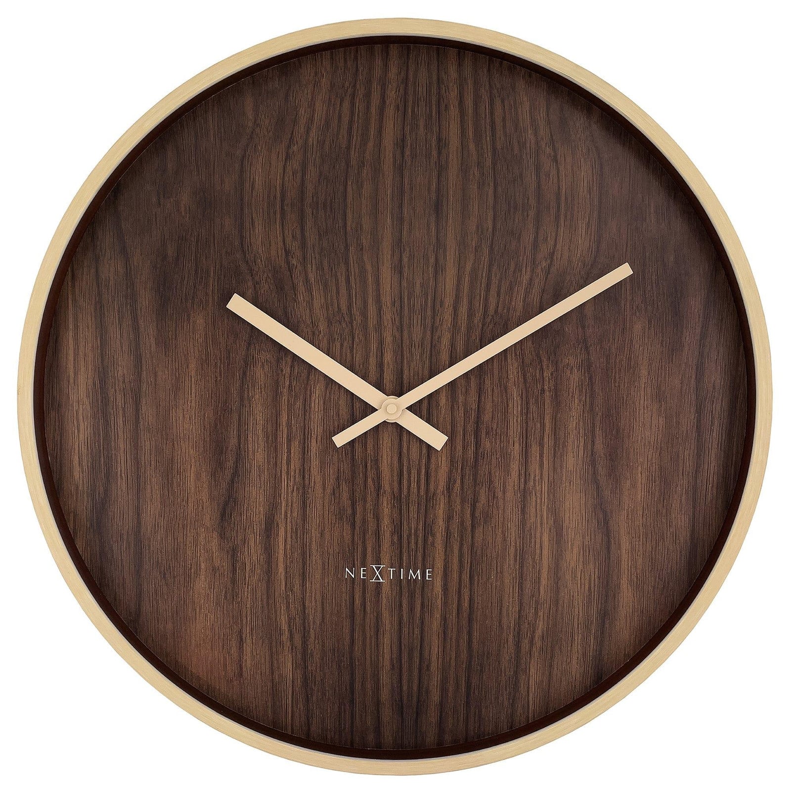 NeXtime Wandklok Japandi-stijl Minimalistisch Design Donkerbruin/Lichtbruin Diameter: 50 cm
