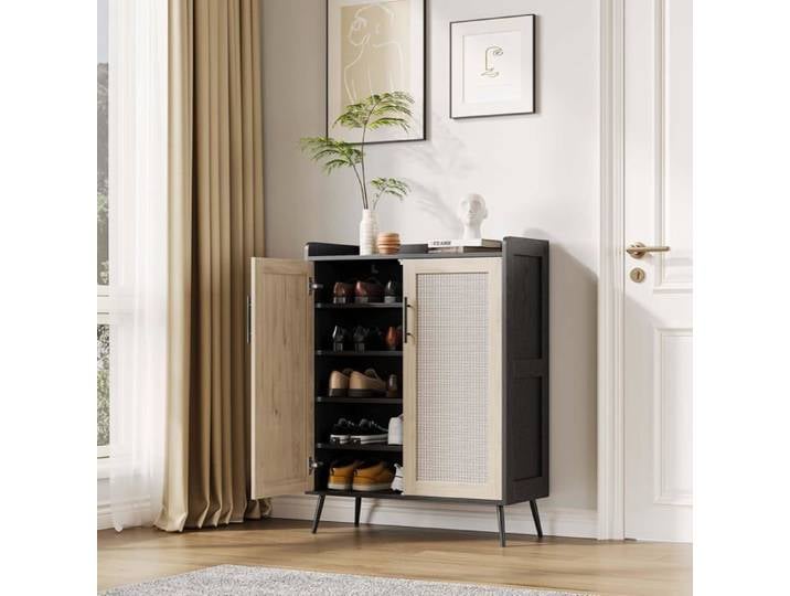 Armoire chaussures moderne portes étagères ajustables pieds métal entrée noire