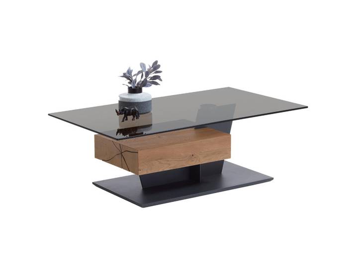 Valnatura Couchtisch, Anthrazit, Eiche, Holz, Metall, Glas, Kerneiche, vollmassiv, 1 Schublade(n) Schubladen, rechteckig, Wange, 70x45x120 cm, Goldenes M, Dgm, Stauraum, Wohnzimmer, Wohnzimmertische, Couchtische, Couchtische Glas