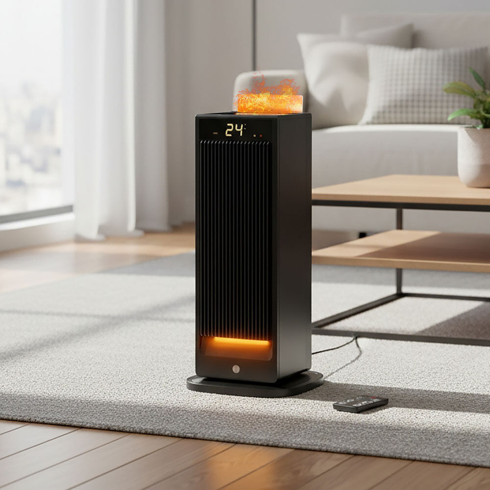 Living And Home 2000W 6824 BTU Electric Tower Space Heater with Adjustable Thermostat and with Digital Display Black 43cm H X 18cm W X 17.5cm D