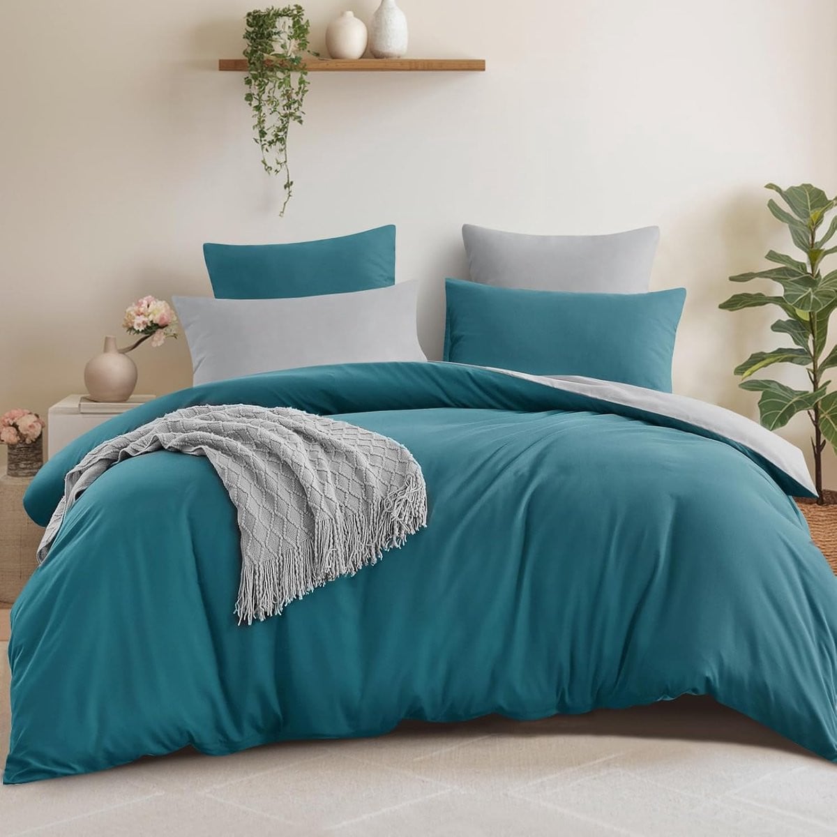 Aisbo Beddegoed Set Blauw Groen - Luxueus Katoenen Dekbedovertrek 200x200 cm