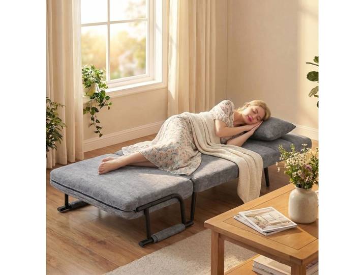 WOVREO Fauteuil convertible 3 en 1 gris lit 1 place 186 x 60 cm dossier 5 positions