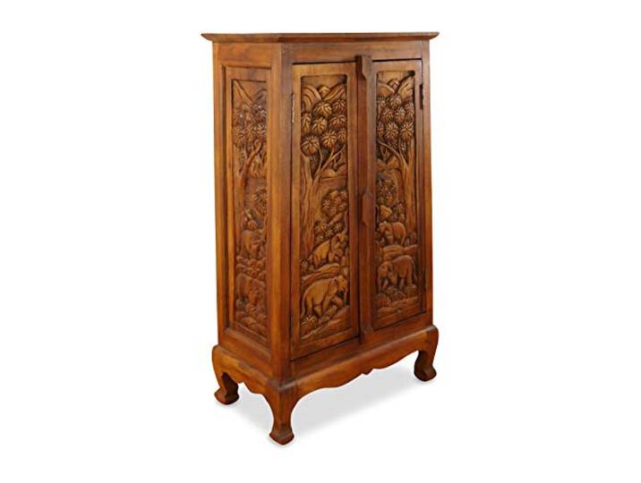 livasia Asiatischer Schrank aus Massivholz – 57x33x100cm – Handgeschnitztes Highboard aus Akazienholz, Kommode mit Einzigartigem Design, Nachhaltig & hochwertig
