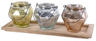 BIDK Home Votive Holder S/3 On Wd Tray- A