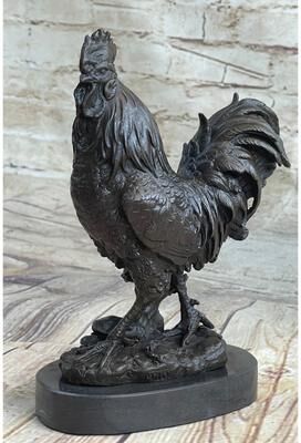Bronzhaus Signed Exquisite Rooster Farm Marble Bronze Statue Sculpture Figurine Figure Art