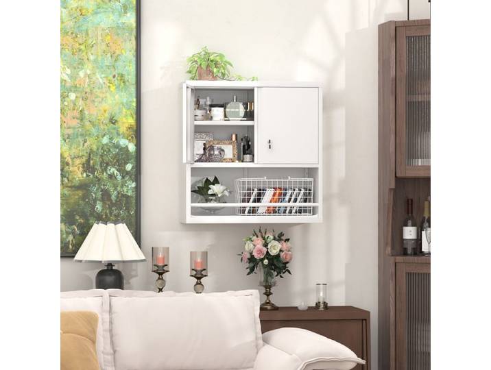 Armoire murale métallique 2 portes IVMEU étagères réglables verrouillable blanche