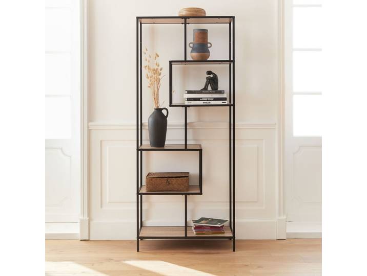 Etagère asymétrique en métal noir & décor bois