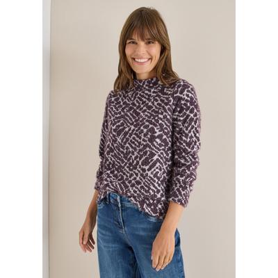 Langarmshirt CECIL, Damen, Gr. XL (44), lila (eggplant rot), Stoff, 58% Polyamid, 28% Polyester, 14% Viskose, gemustert, comfort fit normal, hoch geschlossener Ausschnitt, Bündchen, Shirts Langarmshirt, im grafischen Design
