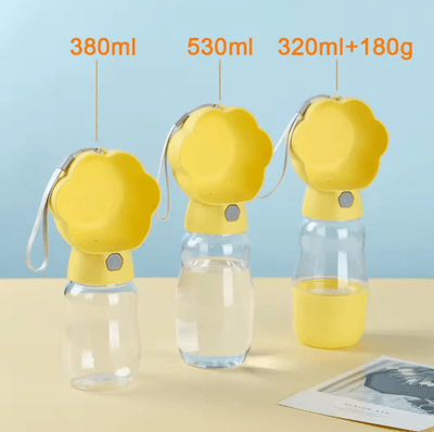 Inspire Picks 2 in 1 Portable Dog Water Bottle With Food Container & Drinking Bowl yellow 380ml pet
