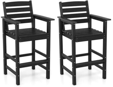 Costway Patio HDPE Adirondack Bar Chairs Set of 2 with Wide Armrests-Black