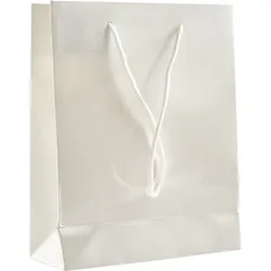10 Geschenktasche, glänzend weiß | 20 x 25 x 8 cm, Lackpapier