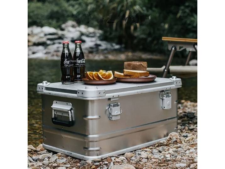 Boîte de rangement de camping en plein air, coffre de voiture, alliage 80L, grande boîte de rangement de voyage, évalué, portable, naturel, accessoires de randonnée