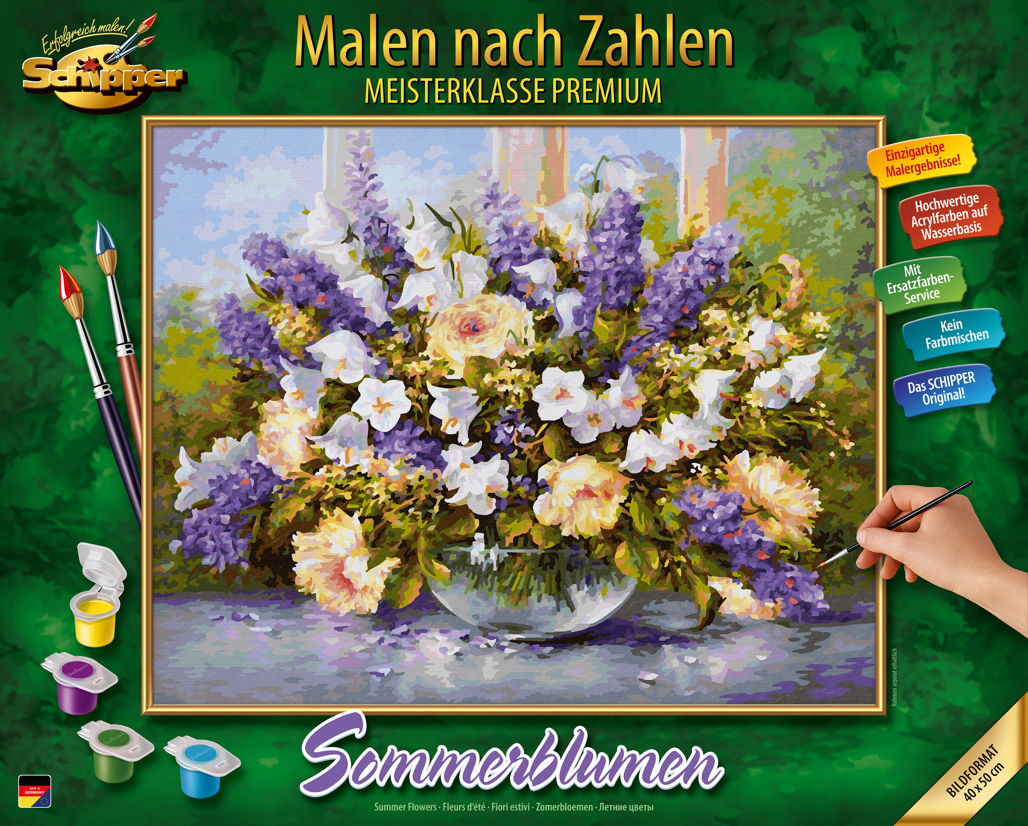 Malen nach Zahlen SCHIPPER "Meisterklasse Premium - Sommerblumen", bunt, Malvorlagen, KinderB:50cm H:40cm, Malen nach Zahlen, Made in Germany, B:50cm H:40cm