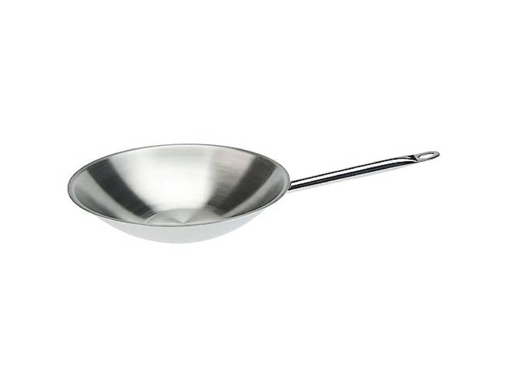 SKK großer professionaler Wok Ø 36 cm - runde Wokpfanne Induktion aus 18/10 Edelstahl - rostfreie Schwenkpfanne mit flachem Boden