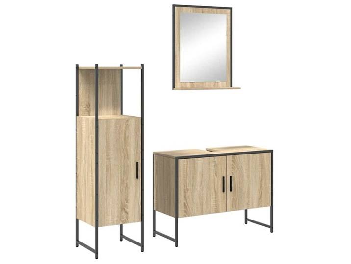 Ensemble de meubles de salle de bain - - 3 pièces - Chêne clair - Grand espace de rangement - Bois d'ingénierie