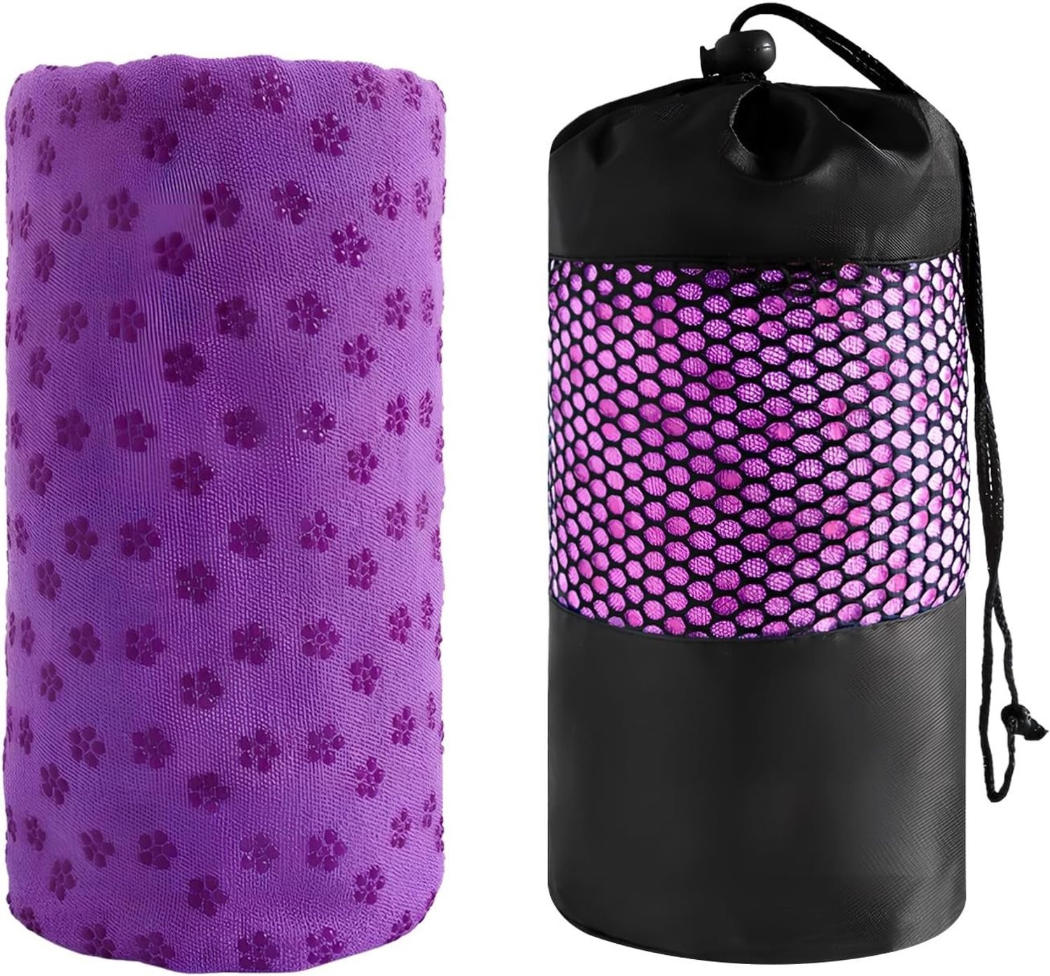 Yoga Handdoek met Antislip Dots, Vochtabsorberend en Sneldrogend voor Yoga en Pilates, inclusief Draagtas (Paars)