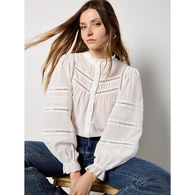 Spitzenbluse APRICOT "Spitzenbluse mit Rüschen", Damen, Gr. XS (34), weiß, gewebt, Obermaterial: 100% Baumwolle CO., uni, Modern, Ungefüttert, Blusen Spitzenbluse, Spitze