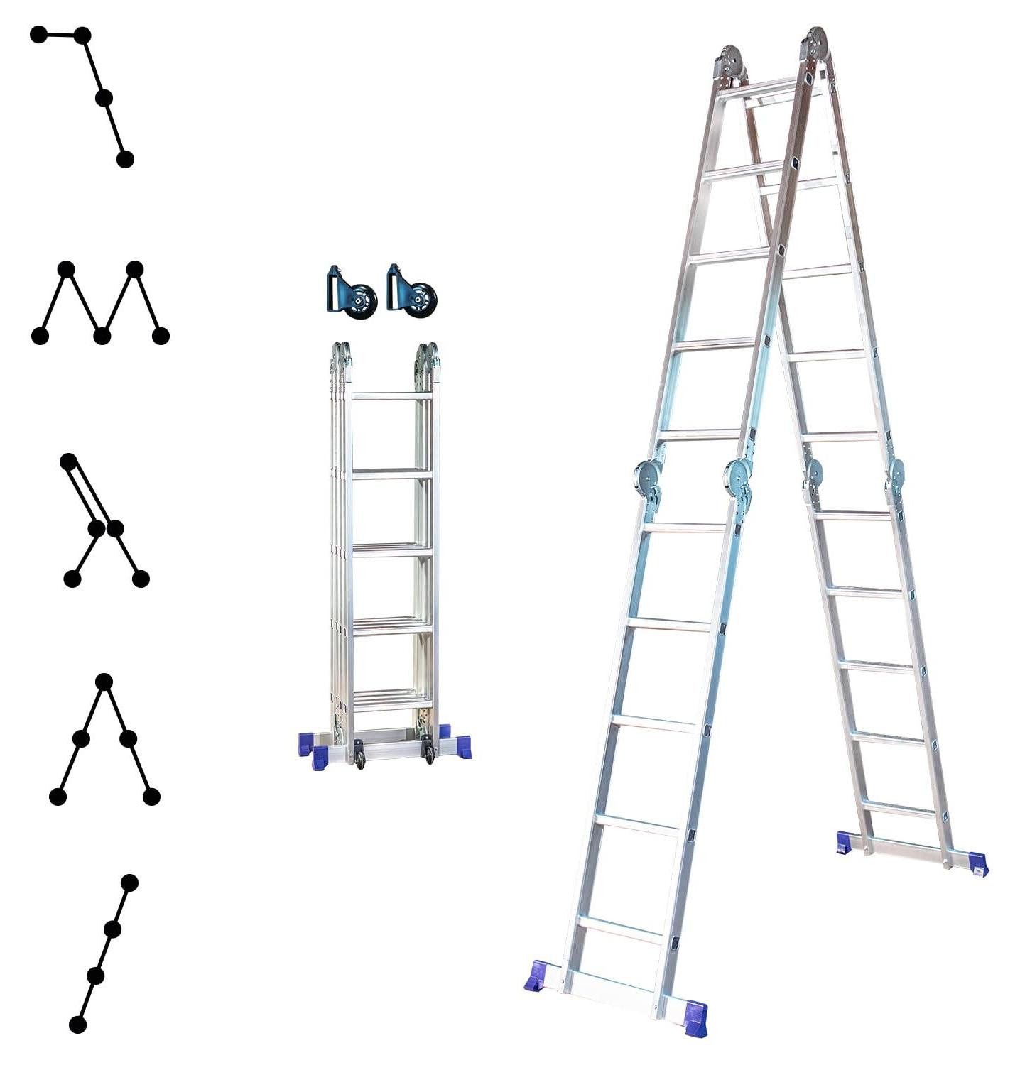 Merkloze vouwladder met wielen 4x5