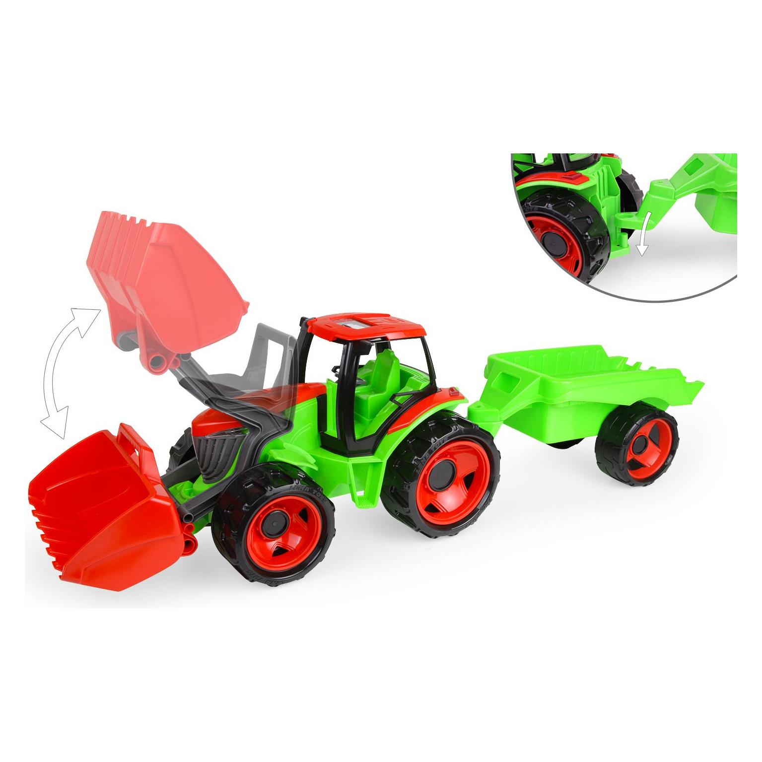 Lena Fahrzeug Ein Traktor mit Schaufel und einem rot-grünen Anhänger (02136)
