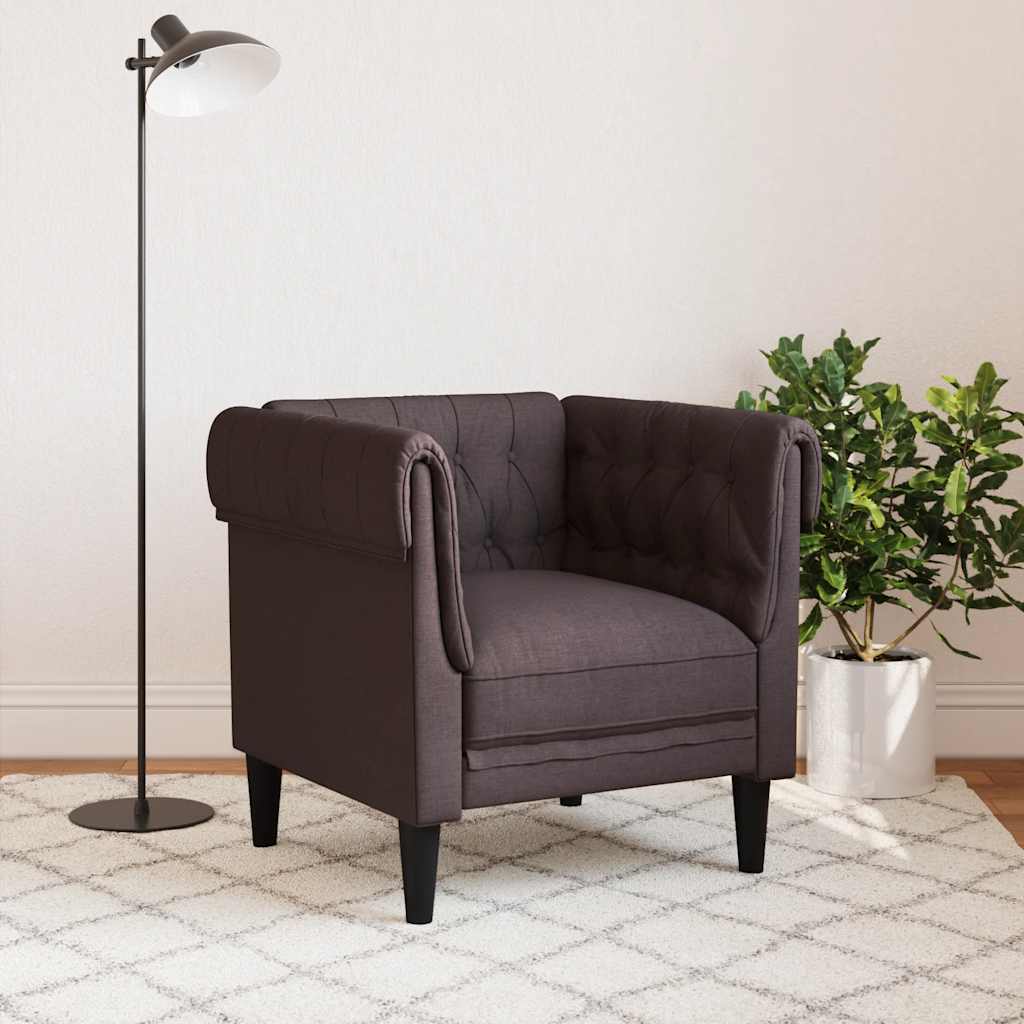 vidaXL Fauteuil Chesterfield marron foncé tissu