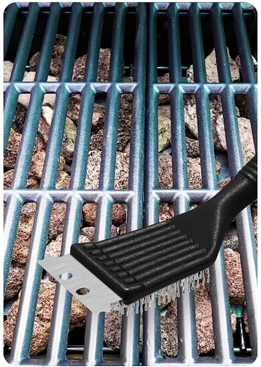 INF BBQ-Reinigungsbürsten-Set (2er) – Hochdichte Edelstahldrahtborsten mit rutschfestem ABS-Griff für kraftvolle Grill- und